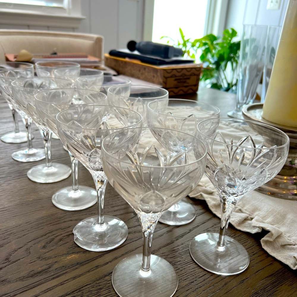 Set of 12 vintage German crystal wine glasses (1) has a small chip on base